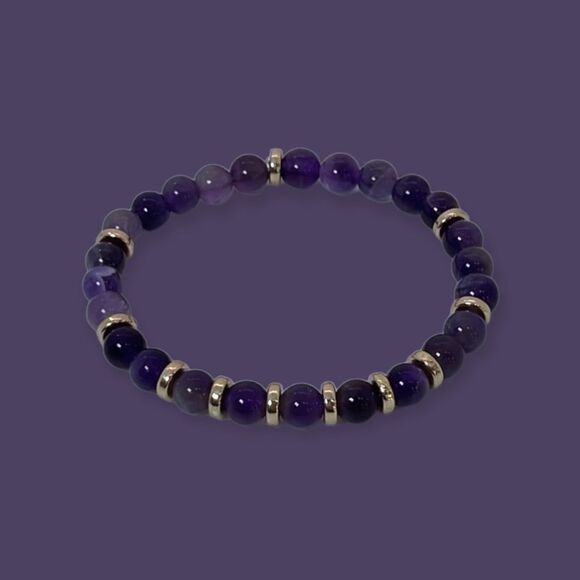 NWT Wool + Pepper Co. Zodiac + Gemstone - Aquarius + Amethyst Bracelet (Gold) - Picture 3 of 10
